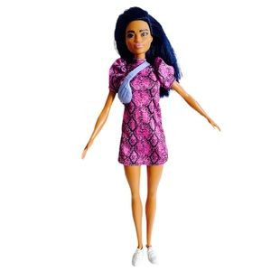 Barbie Fashionistas Doll 143, with Blue Hair and Pink and Black Dress